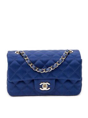 Chanel Mini Rectangle Flap Bag Royal Blue Quilted Satin Canvas